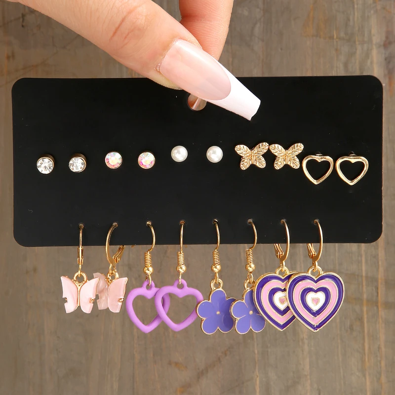 5 pairs butterfly pearl earring set