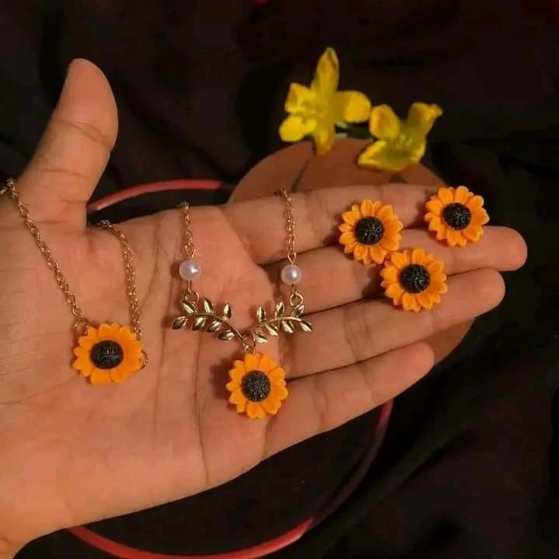 sunflower necklace bracelet earring & adjustable ring