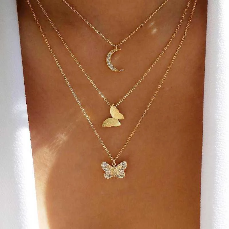 Butterfly moon necklace