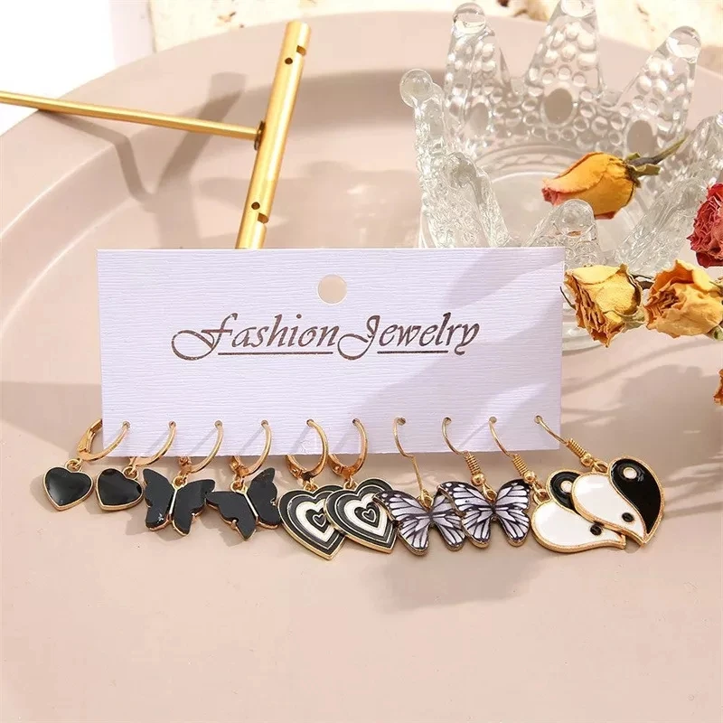 5 pairs butterfly heart earring set