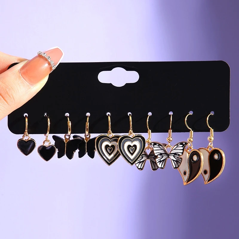 5 pairs butterfly heart earring set