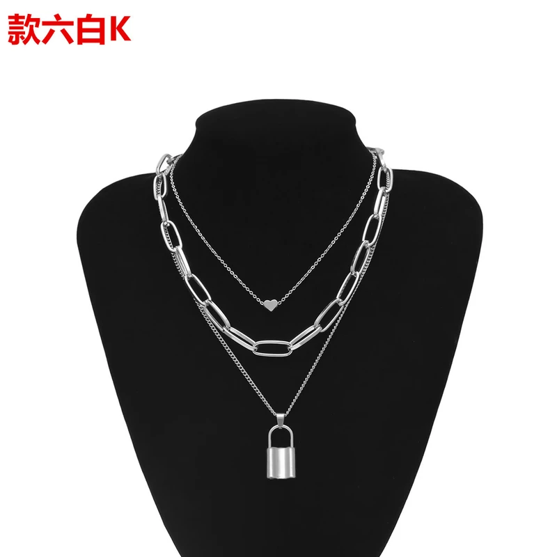 Multilayer lock heart necklace