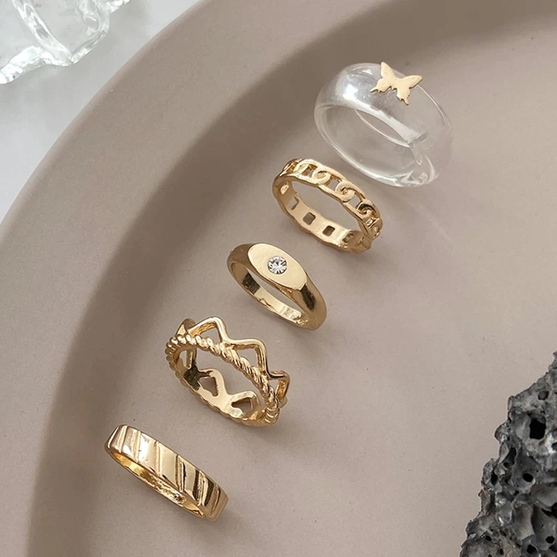 5 pcs butterfly ring set