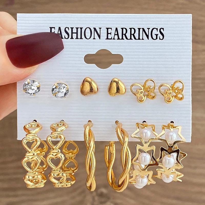 6 pairs pearl earring set