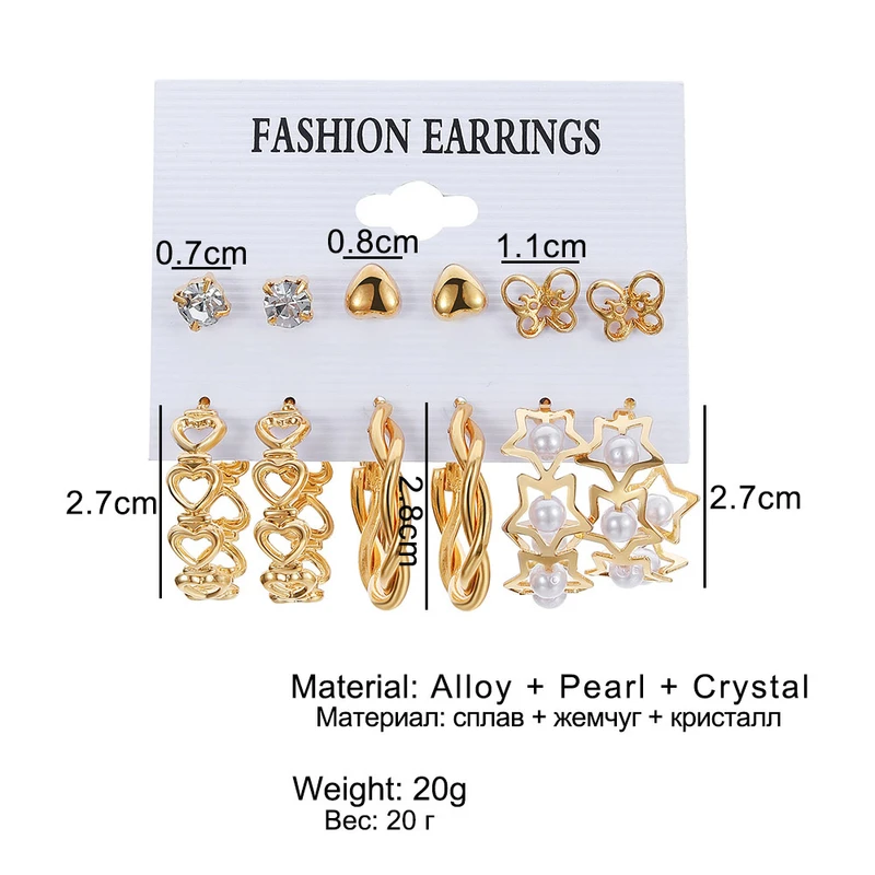 6 pairs pearl earring set