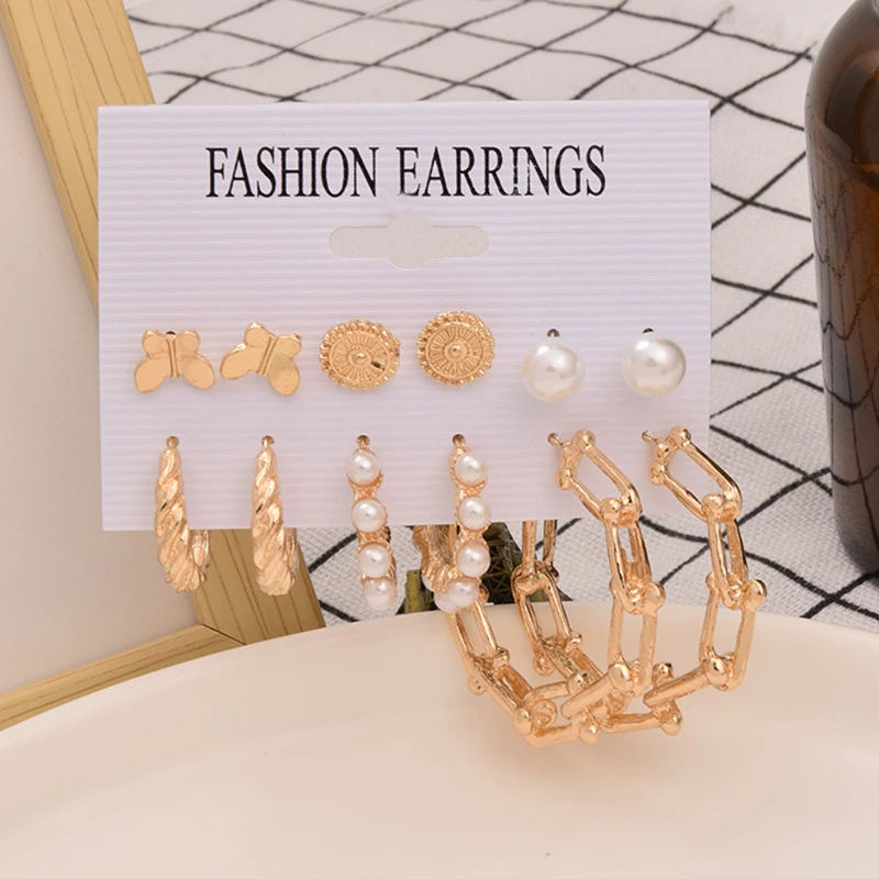 6 pairs pearl earring set