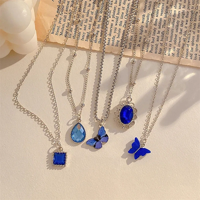 5 pcs butterfly heart stone necklace