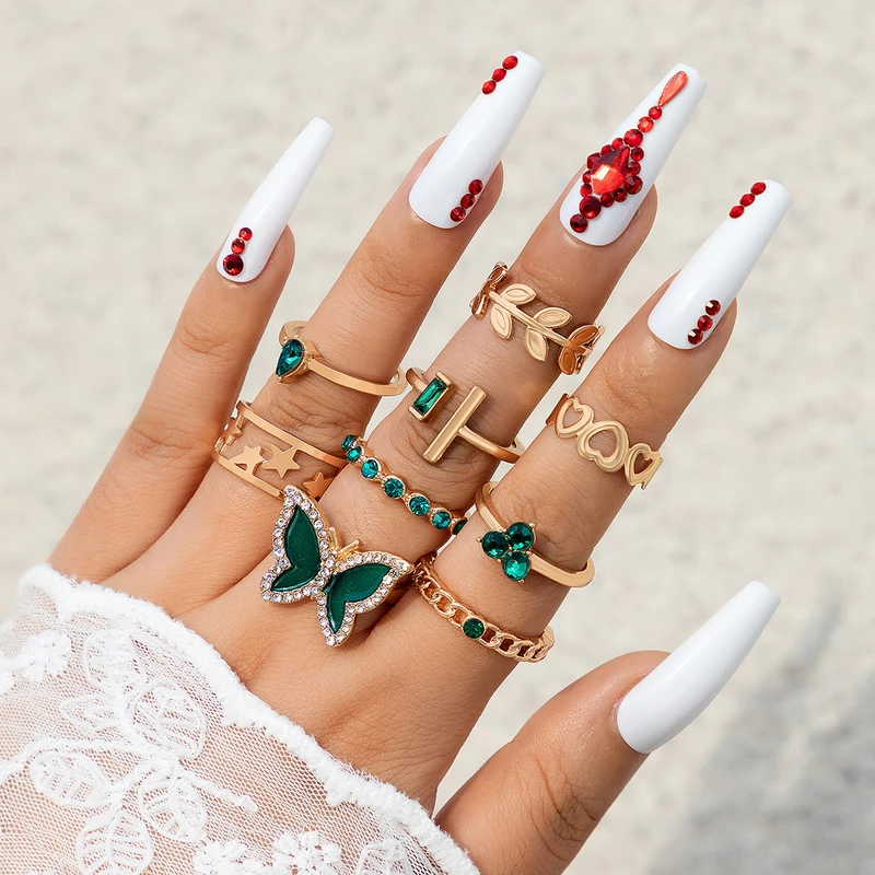 9 pcs butterfly ring set