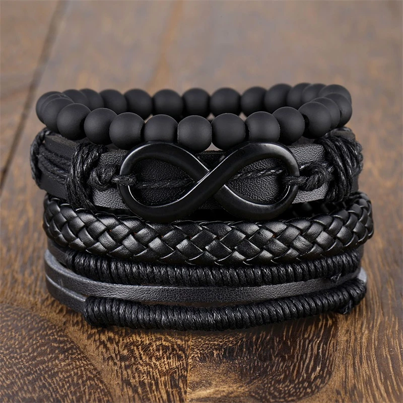 4 pcs leather beads bracelet