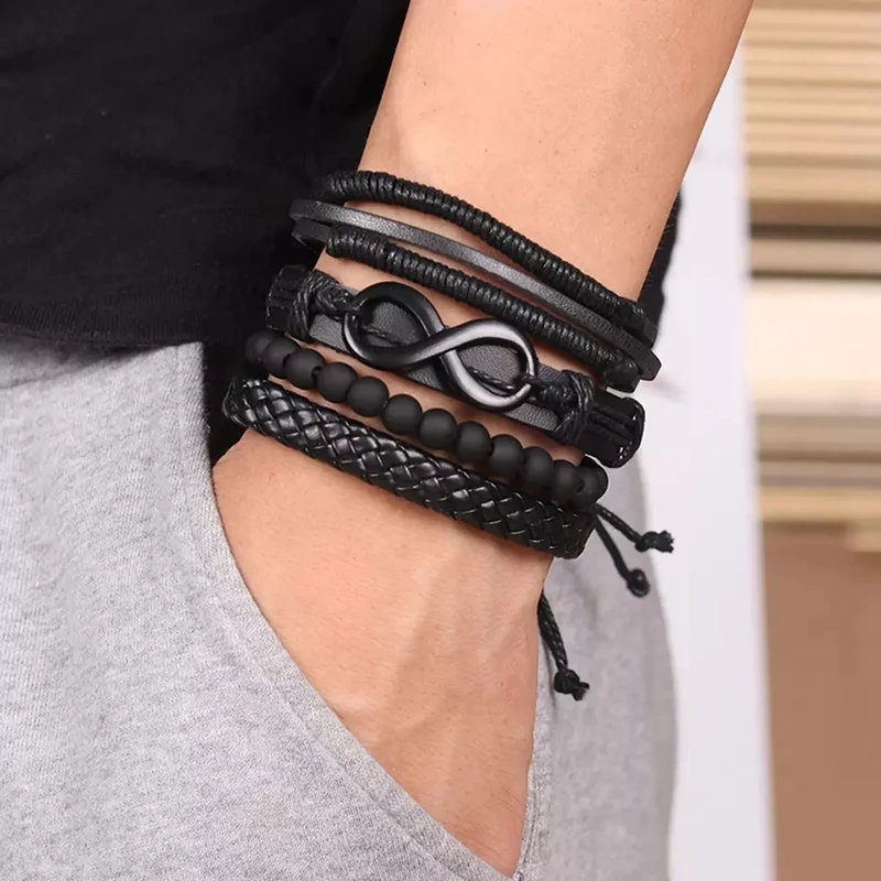 4 pcs leather beads bracelet