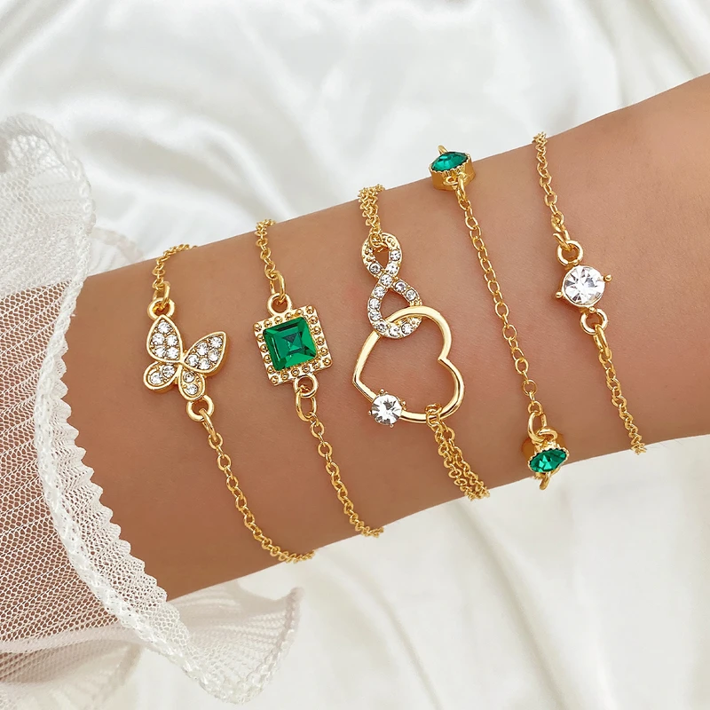 5 pcs butterfly heart bracelet set