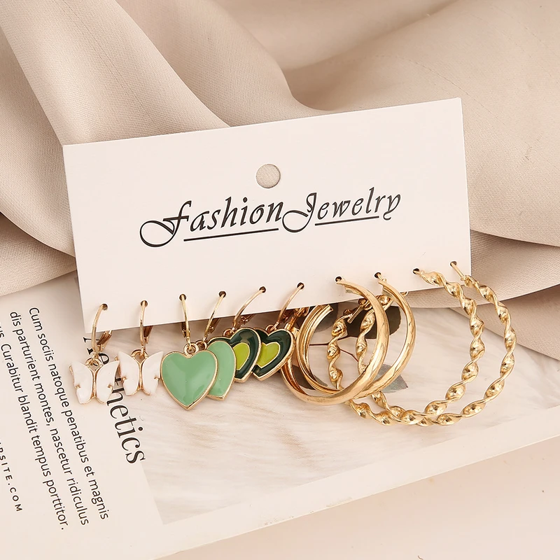 5 pairs butterfly heart earrings set