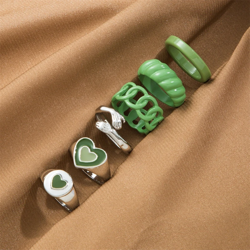 6 pcs hug heart ring set