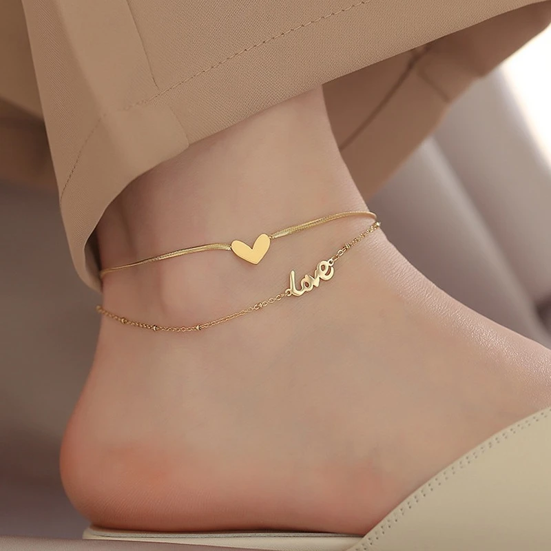 Heart stainless steel anklet