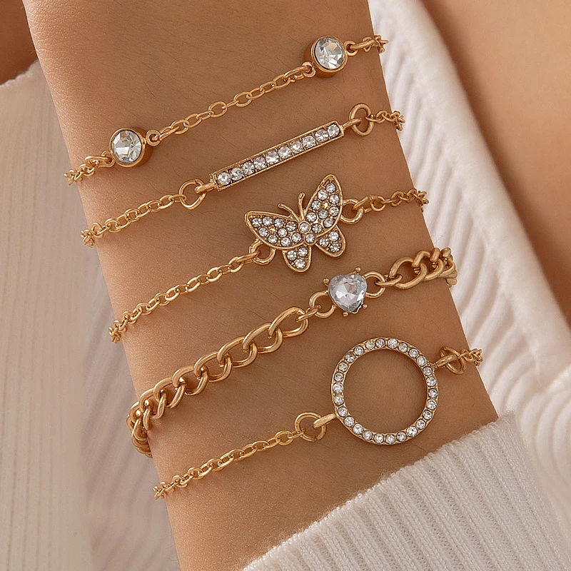 5 pcs butterfly circle bracelet set