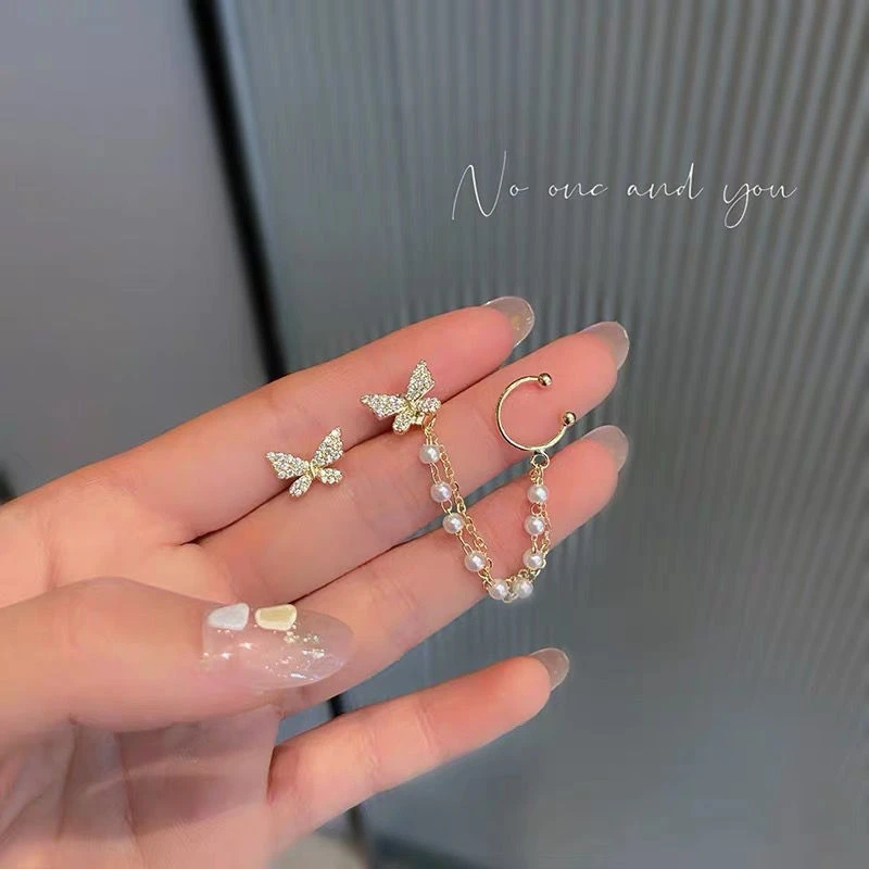 2 pcs butterfly pearl earring