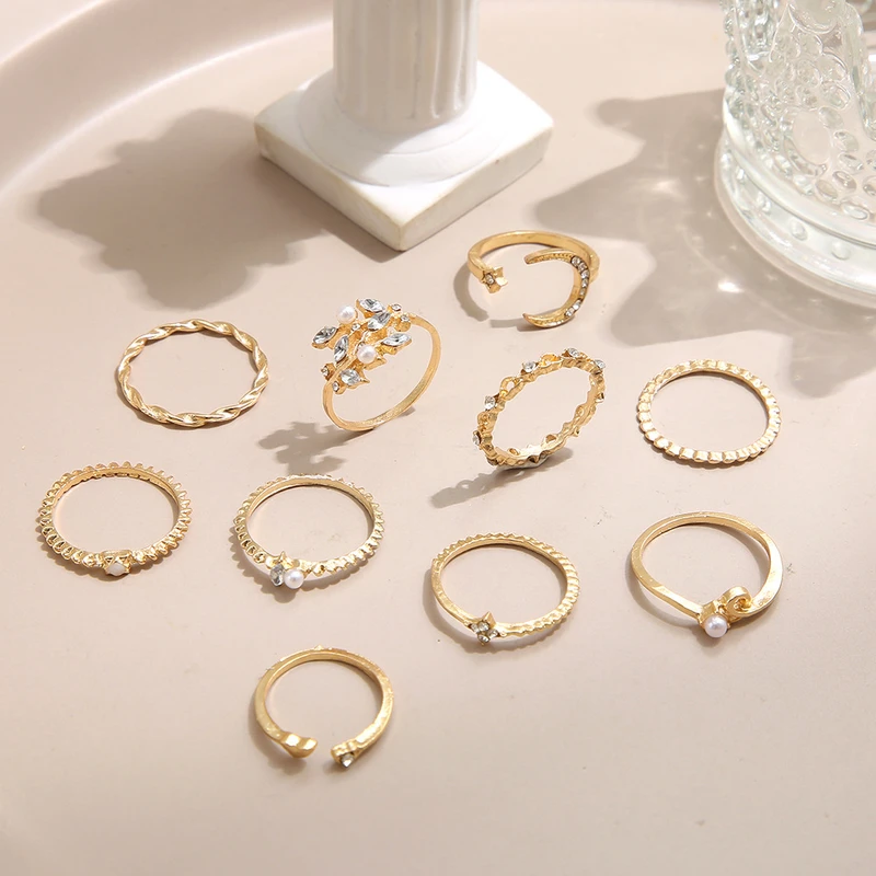 10 pcs moon stone ring set