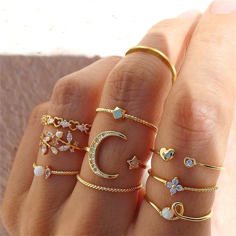 10 pcs moon stone ring set