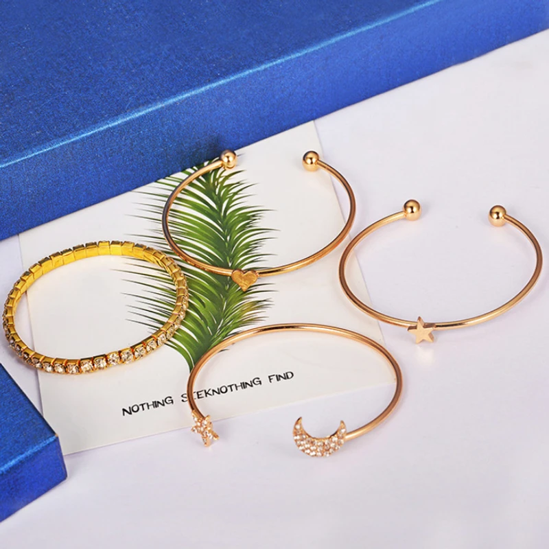 4 pcs moon star bracelet set