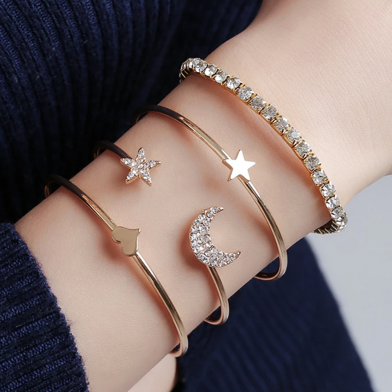 4 pcs moon star bracelet set