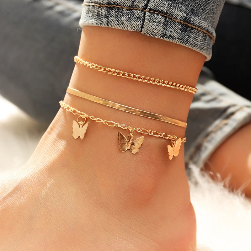 3pcs butterfly anklet