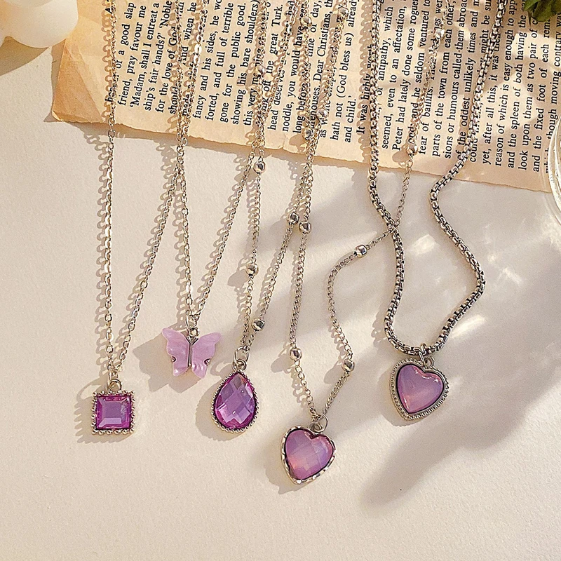 5 pcs butterfly heart stone necklace