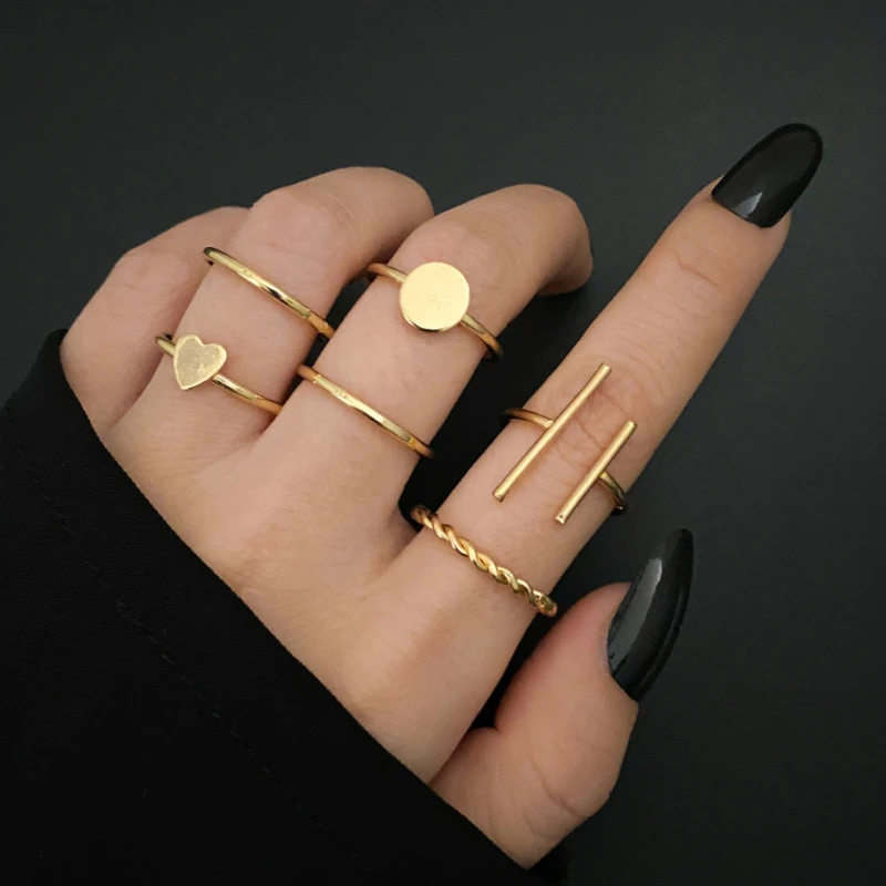 6 pcs free size ring set