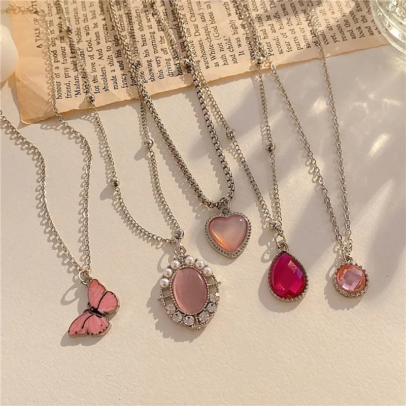 5 pcs butterfly heart necklace set