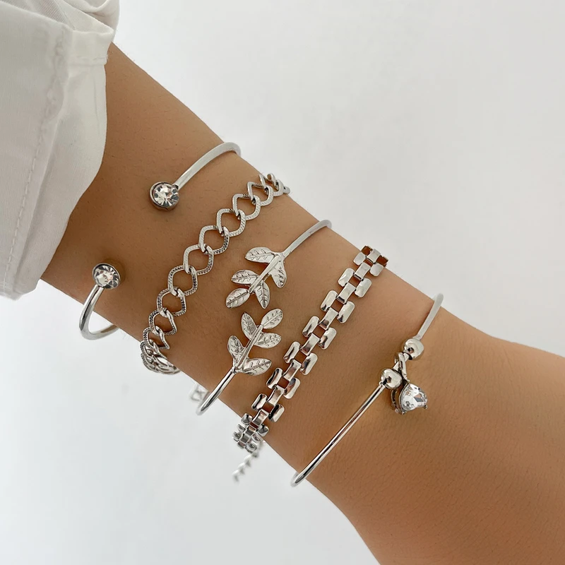 5 pcs leaf cuff adjustable bracelet