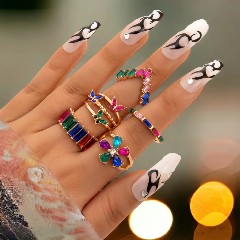 5 pcs butterfly stone ring set