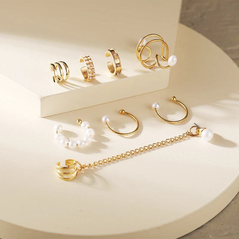 8 pcs pearl cuff earring set