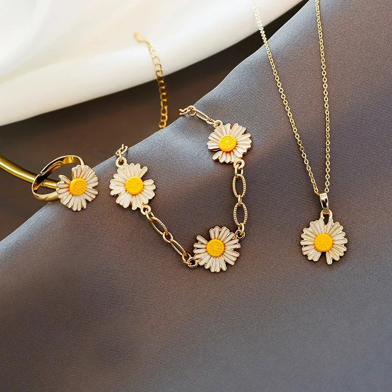 Daisy necklace bracelet & adjustable ring