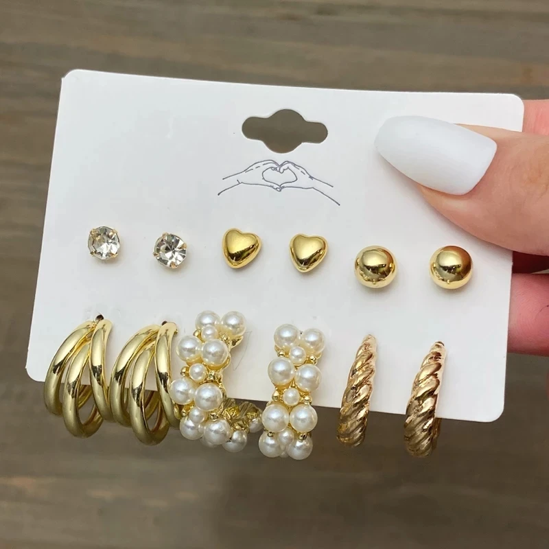 6 pairs pearl earring set