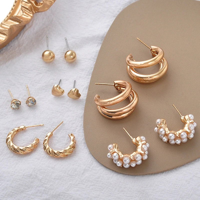 6 pairs pearl earring set